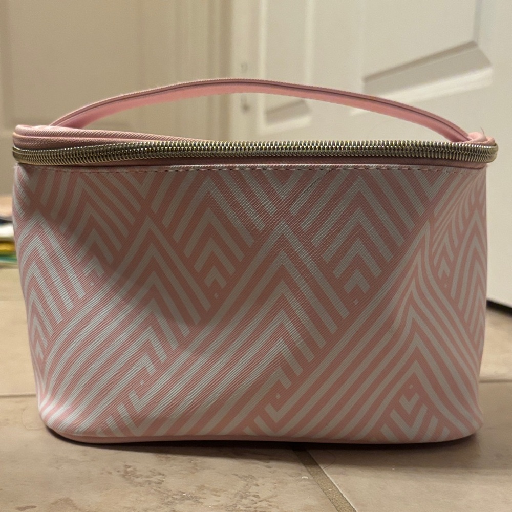 Dabney Lee Pink and White Geometric Cosmetic Bag